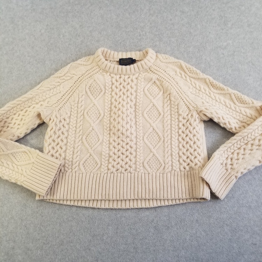 Pendleton %Wool Cream Cable Knit Crewneck Sweater